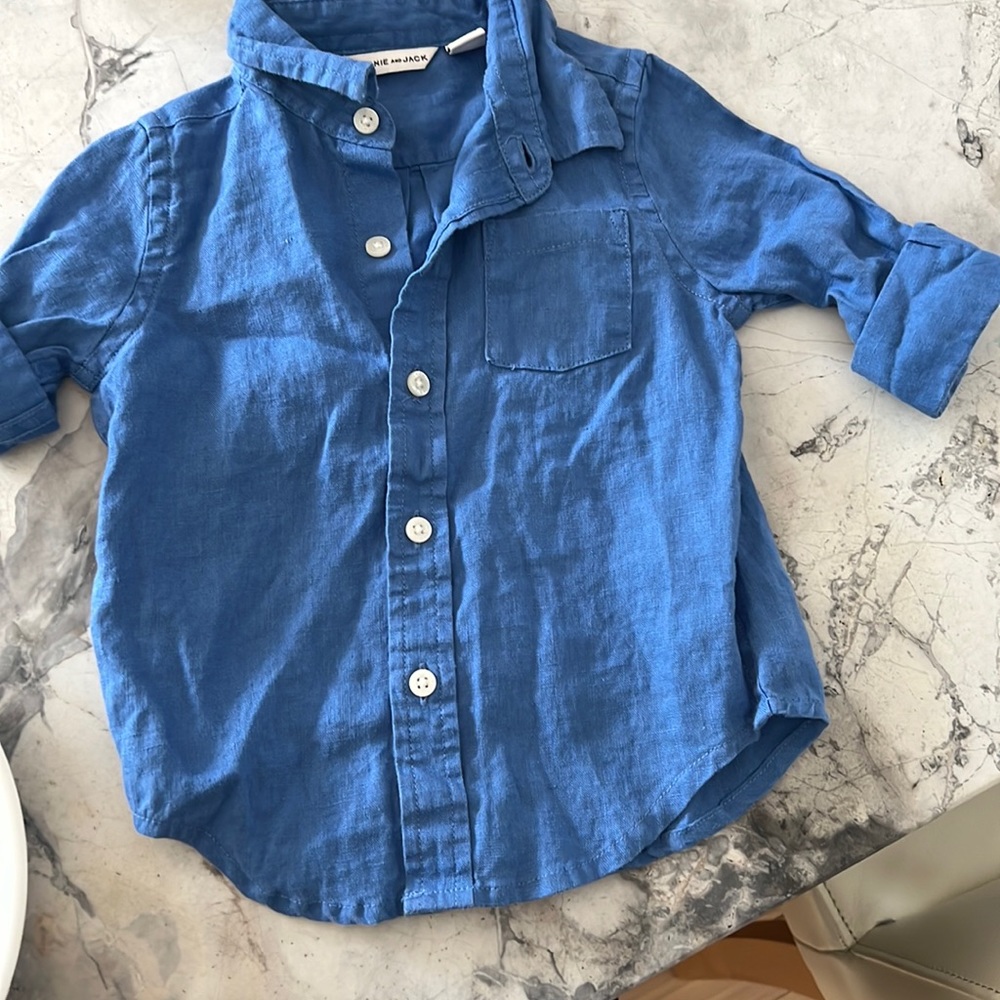 Long sleeve button down colbllt blue linen